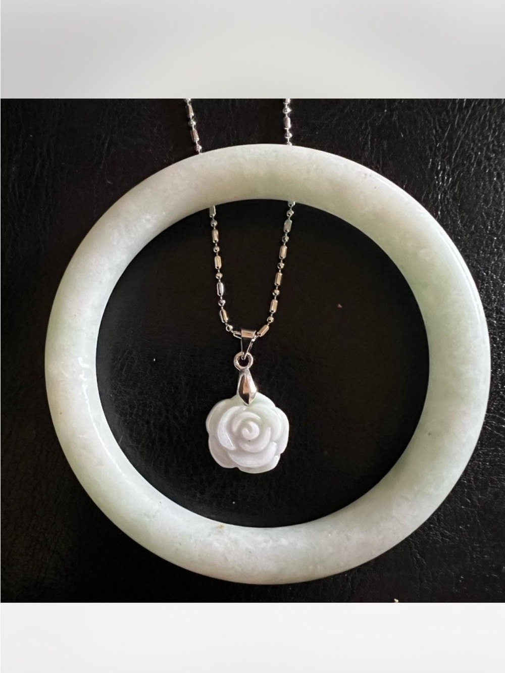 Elegant genuine White Jade Rose Pendant Necklace - Women's Jewelry